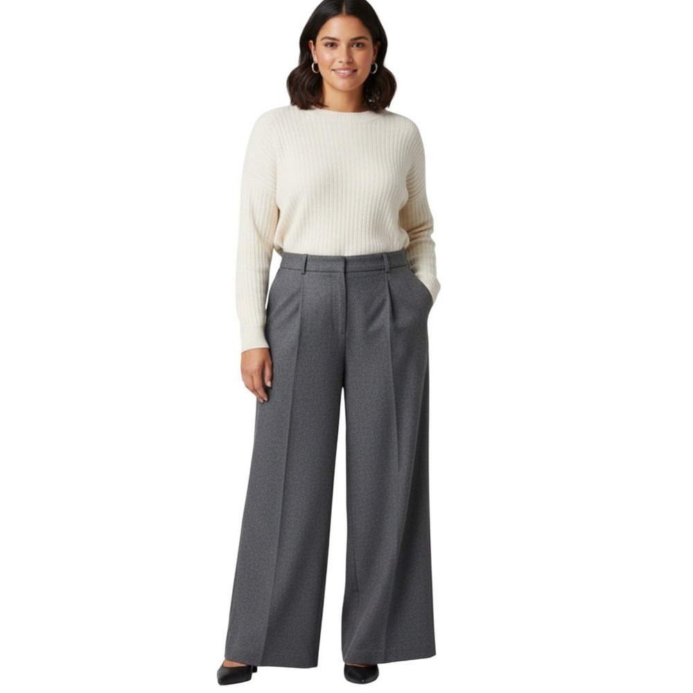 NWT Abercrombie & Fitch Women's XL Sloane Tailored Wide Leg Pants‎ Grey Melange